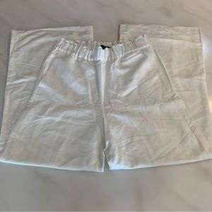 Women’s White Ann Taylor High-Waisted Wide Leg Linen Pants W/ Stretch Waist Band